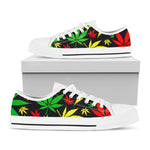 Hemp Leaves Reggae Pattern Print White Low Top Sneakers