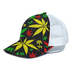 Hemp Leaves Reggae Pattern Print White Mesh Trucker Cap