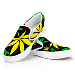 Hemp Leaves Reggae Pattern Print White Slip On Sneakers