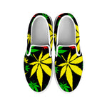 Hemp Leaves Reggae Pattern Print White Slip On Sneakers