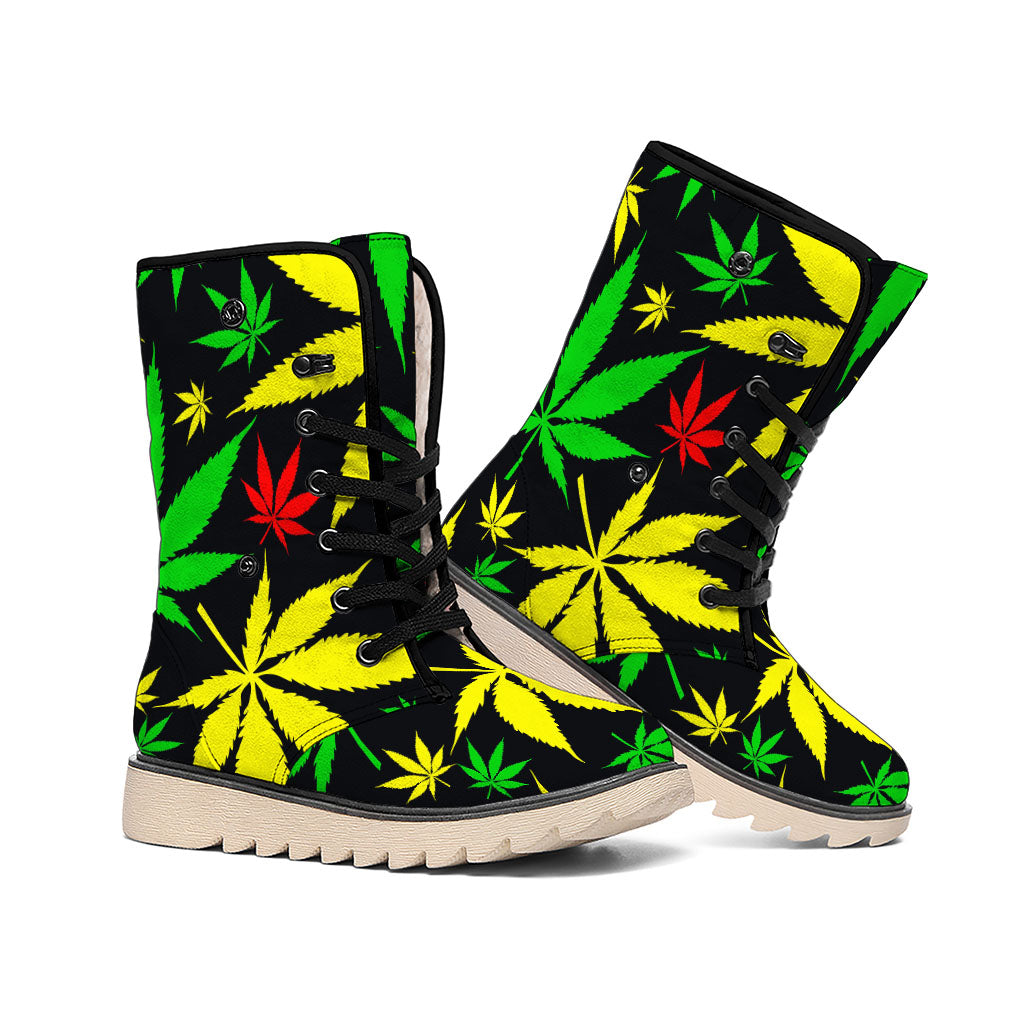 Hemp Leaves Reggae Pattern Print Winter Boots