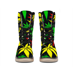 Hemp Leaves Reggae Pattern Print Winter Boots