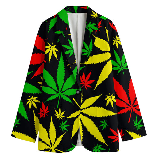 Hemp Leaves Reggae Pattern Print Women's Blazer