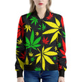 Hemp Leaves Reggae Pattern Print Women's Bomber Jacket