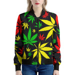 Hemp Leaves Reggae Pattern Print Women's Bomber Jacket