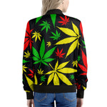 Hemp Leaves Reggae Pattern Print Women's Bomber Jacket