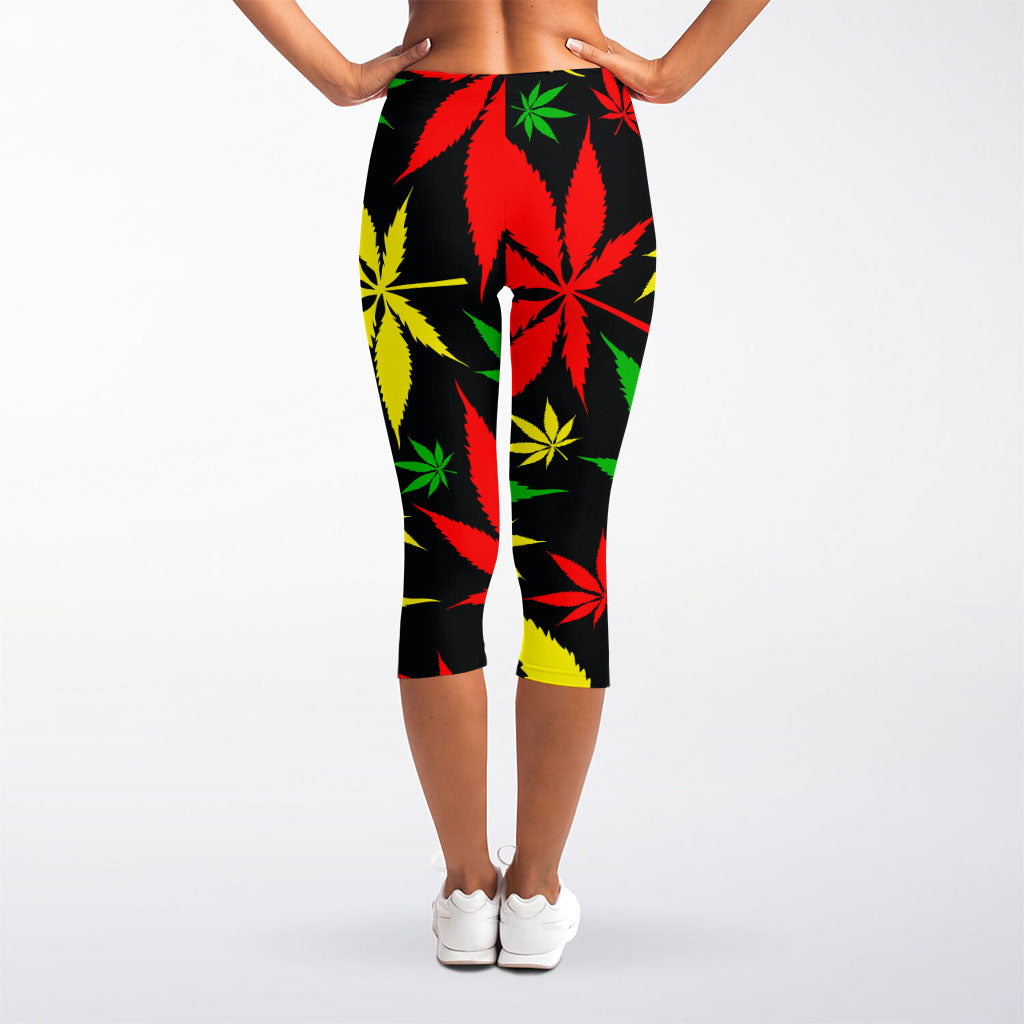 Hemp Leaves Reggae Pattern Print Women's Capri Leggings