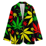 Hemp Leaves Reggae Pattern Print Women's Cotton Blazer