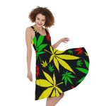 Hemp Leaves Reggae Pattern Print Women's Sleeveless Dress