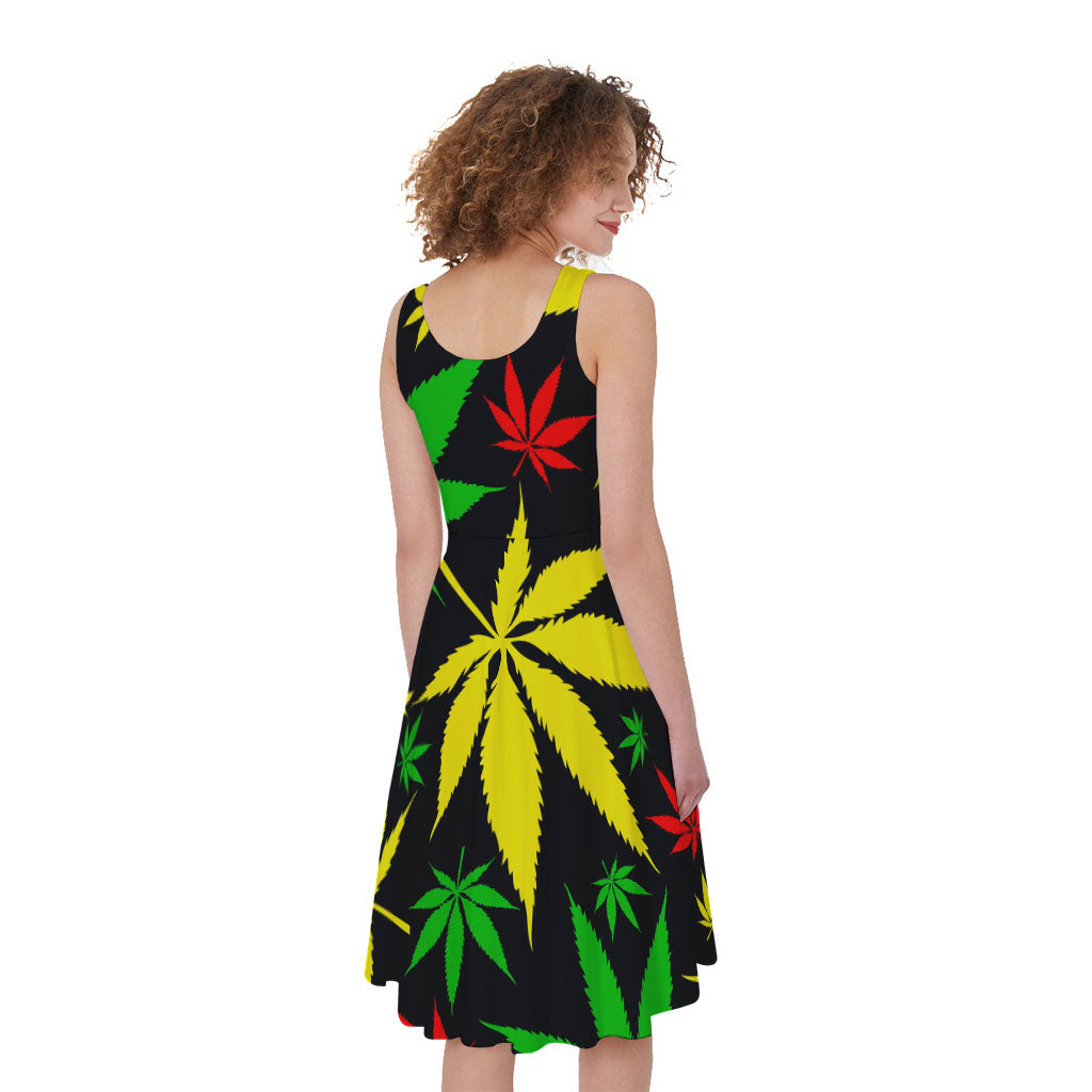 Hemp Leaves Reggae Pattern Print Women's Sleeveless Dress