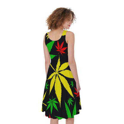 Hemp Leaves Reggae Pattern Print Women's Sleeveless Dress