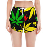 Hemp Leaves Reggae Pattern Print Women's Split Running Shorts