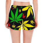 Hemp Leaves Reggae Pattern Print Women's Split Running Shorts