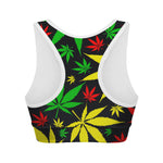 Hemp Leaves Reggae Pattern Print Women's Sports Bra