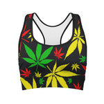 Hemp Leaves Reggae Pattern Print Women's Sports Bra