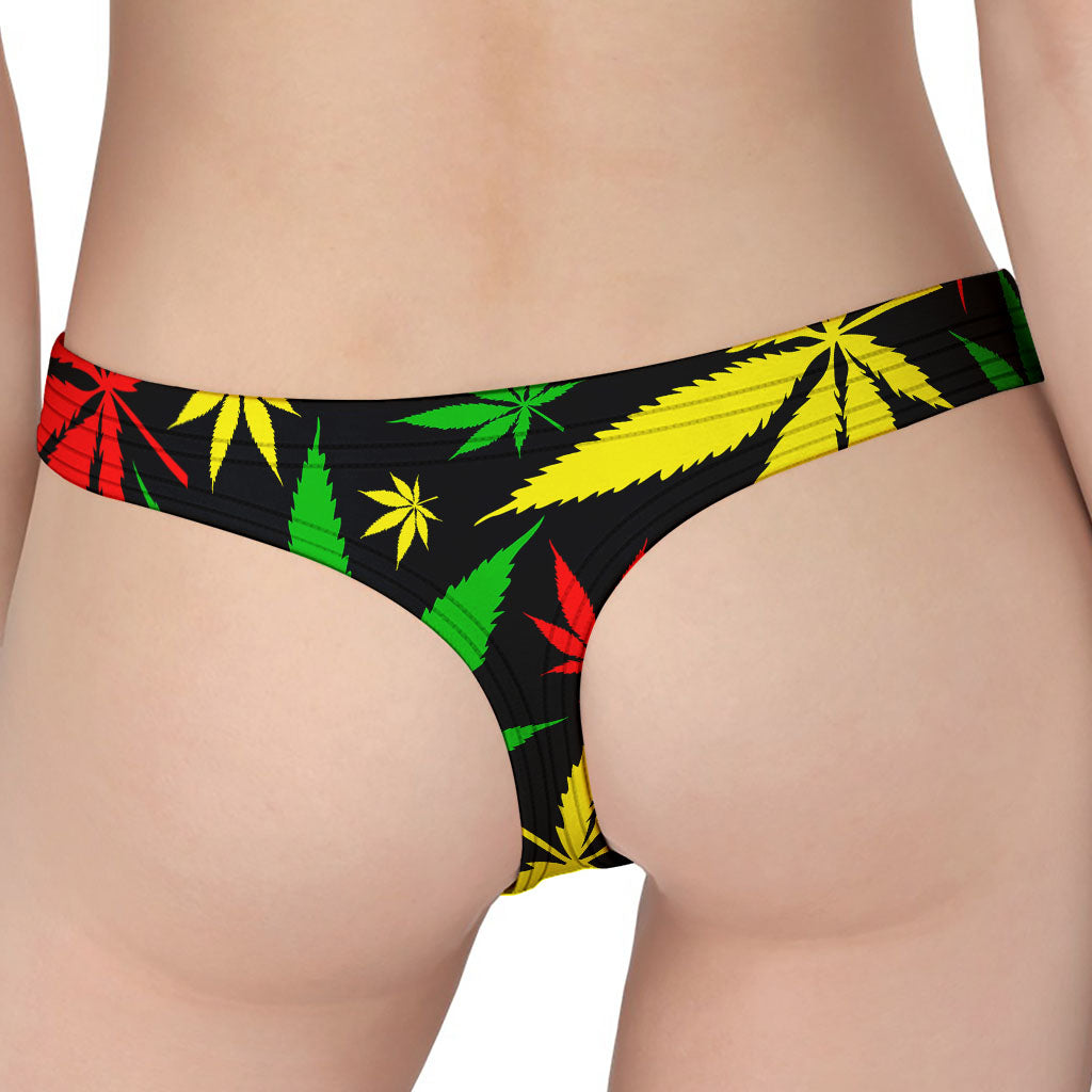 Hemp Leaves Reggae Pattern Print Women's Thong