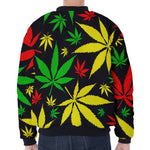 Hemp Leaves Reggae Pattern Print Zip Sleeve Bomber Jacket