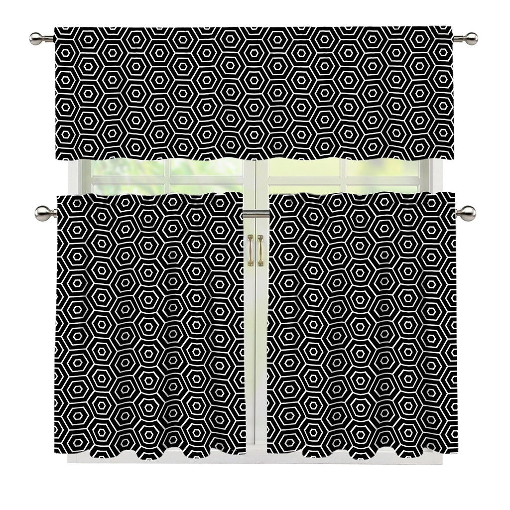 Hexagon Geometric Pattern Print 3 Piece Kitchen Curtains