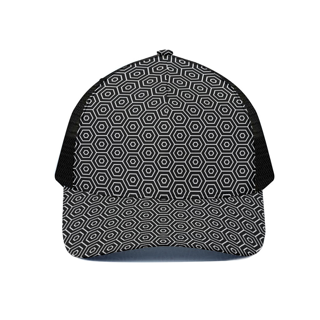 Hexagon Geometric Pattern Print Black Mesh Trucker Cap