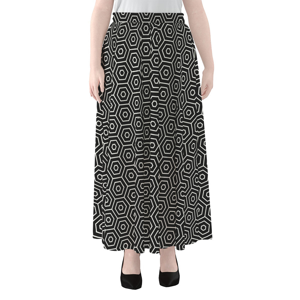 Hexagon Geometric Pattern Print Chiffon Maxi Skirt