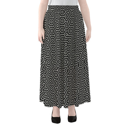 Hexagon Geometric Pattern Print Chiffon Maxi Skirt