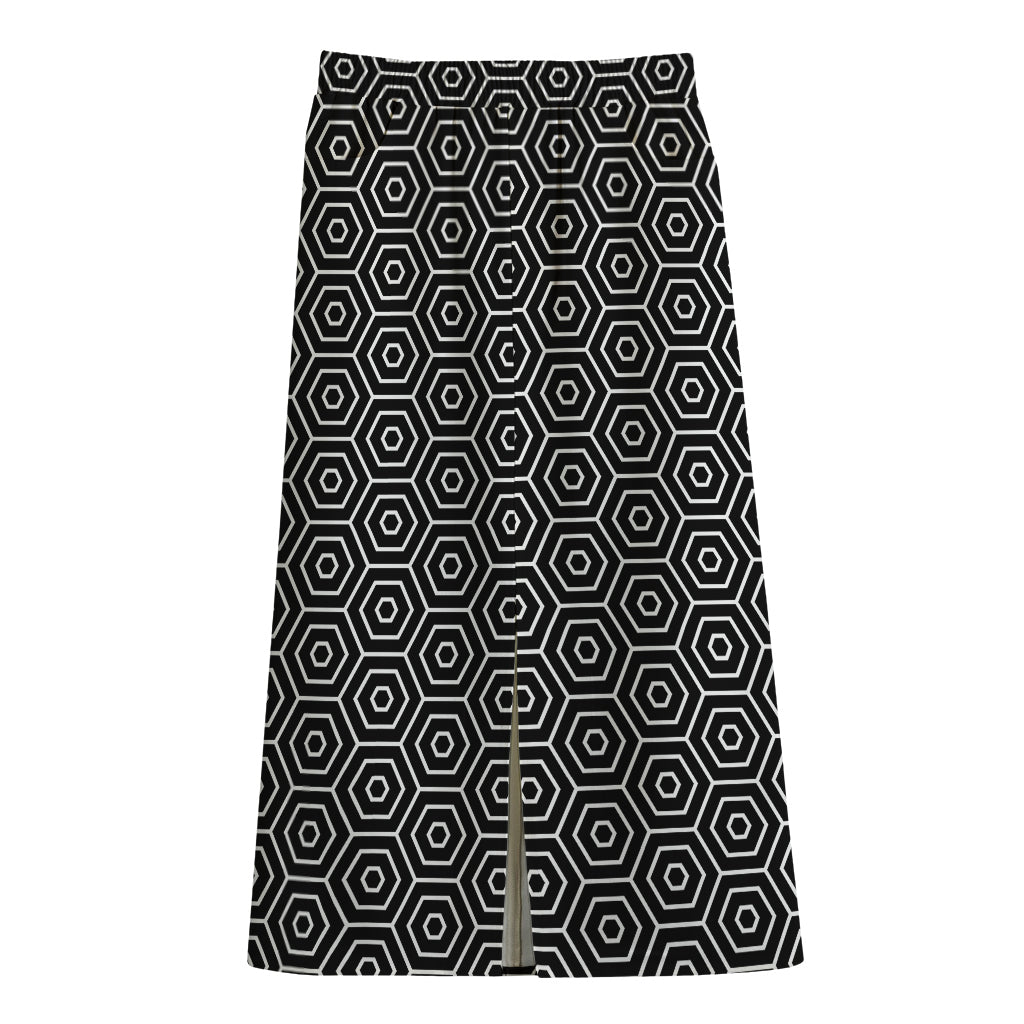 Hexagon Geometric Pattern Print Cotton Front Slit Maxi Skirt