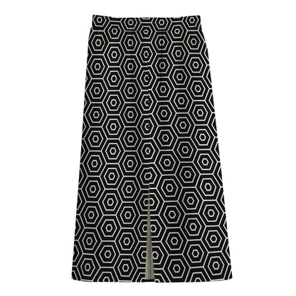 Hexagon Geometric Pattern Print Cotton Front Slit Maxi Skirt