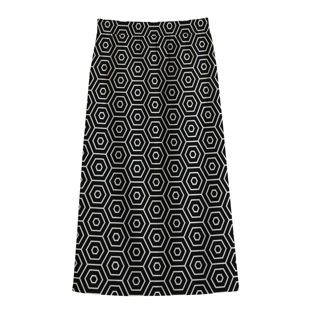 Hexagon Geometric Pattern Print Cotton Front Slit Maxi Skirt