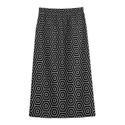 Hexagon Geometric Pattern Print Cotton Front Slit Maxi Skirt