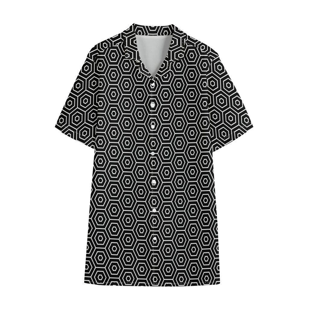 Hexagon Geometric Pattern Print Cotton Hawaiian Shirt