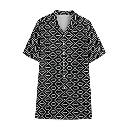 Hexagon Geometric Pattern Print Cotton Hawaiian Shirt