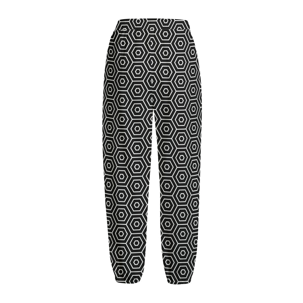 Hexagon Geometric Pattern Print Fleece Lined Knit Pants