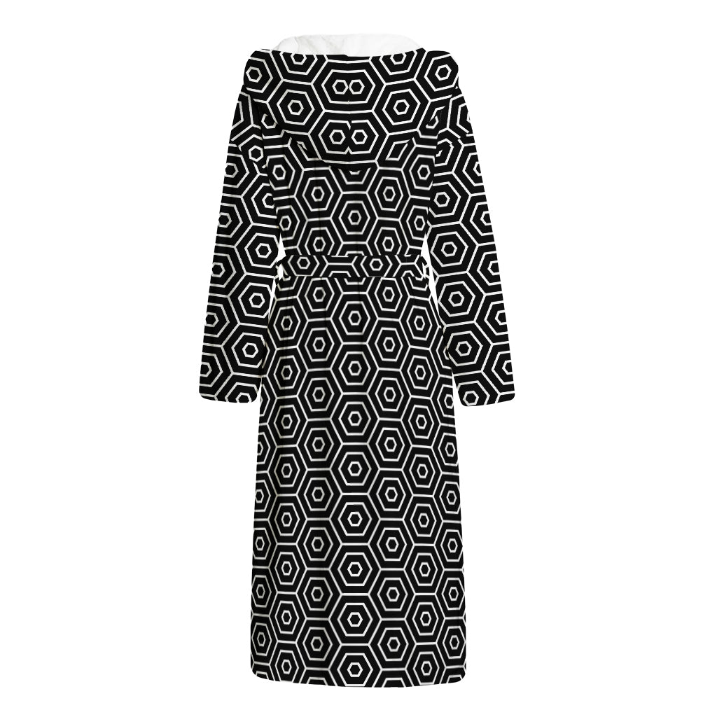 Hexagon Geometric Pattern Print Hooded Bathrobe