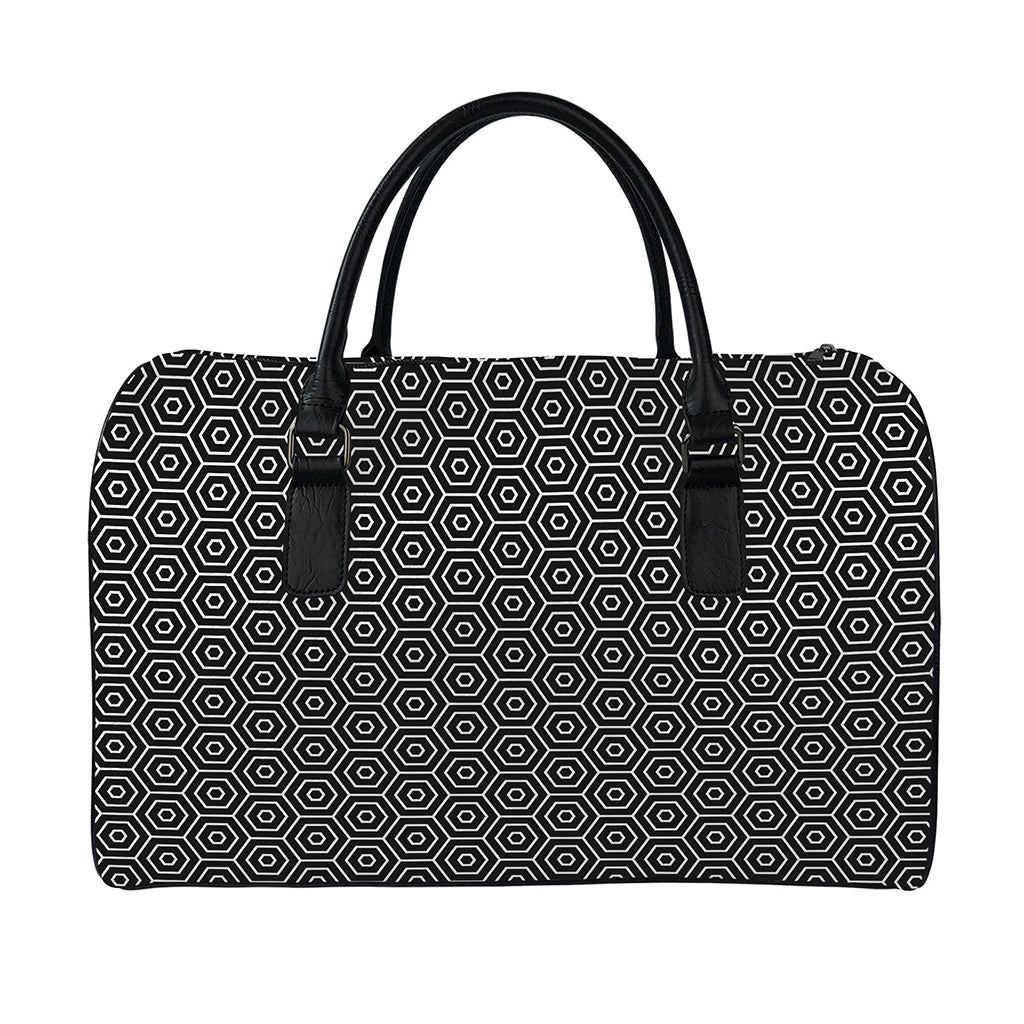 Hexagon Geometric Pattern Print Leather Duffle Bag