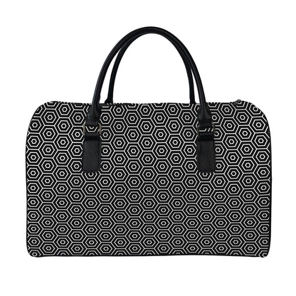 Hexagon Geometric Pattern Print Leather Duffle Bag