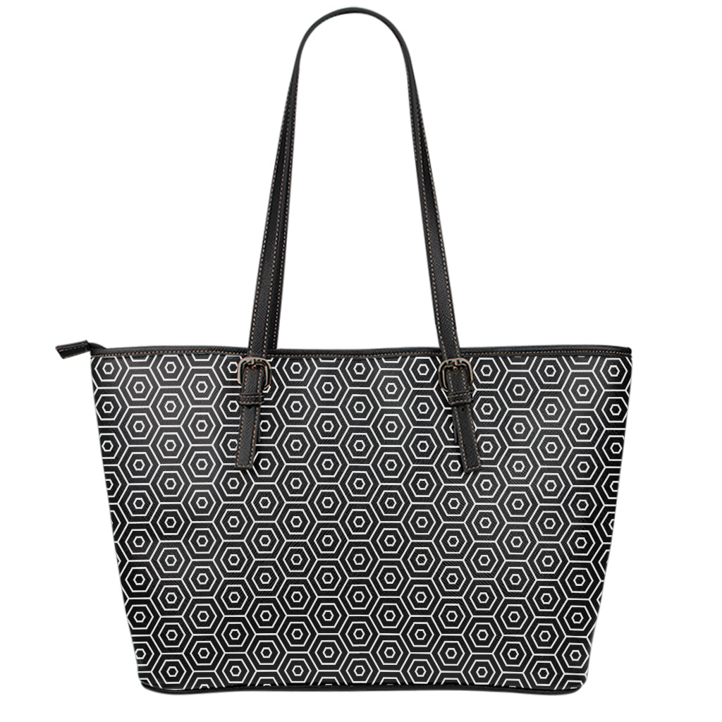 Hexagon Geometric Pattern Print Leather Tote Bag