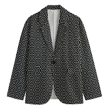 Hexagon Geometric Pattern Print Men's Cotton Blazer