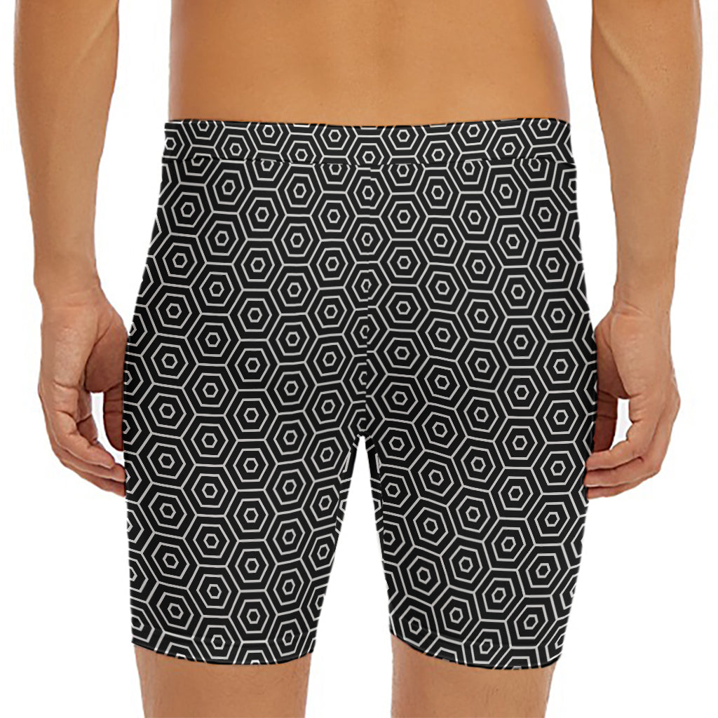 Hexagon Geometric Pattern Print Men's Long Boxer Briefs