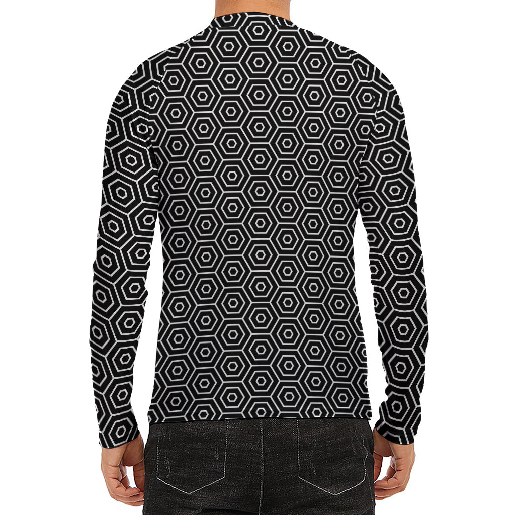 Hexagon Geometric Pattern Print Men's Long Sleeve Rash Guard