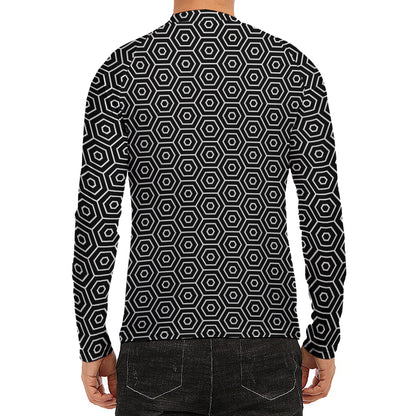 Hexagon Geometric Pattern Print Men's Long Sleeve Rash Guard