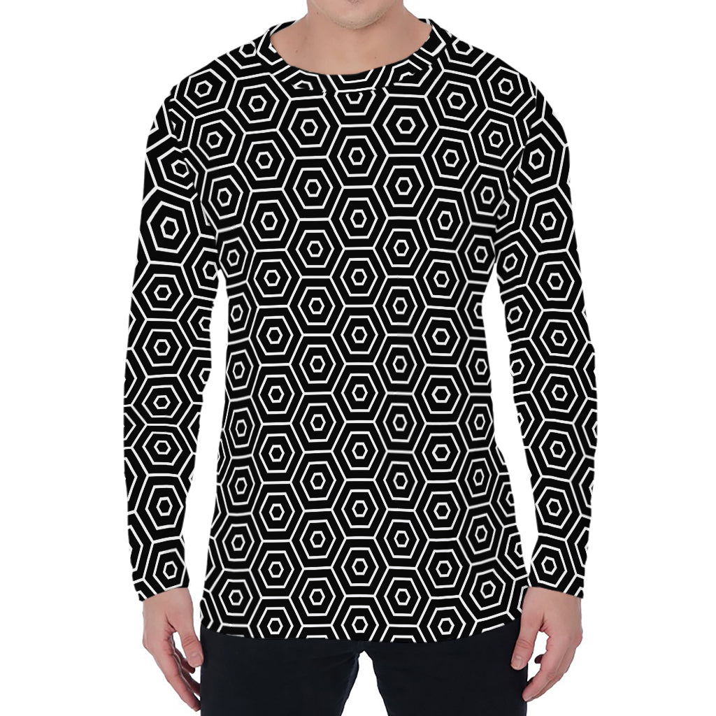 Hexagon Geometric Pattern Print Men's Long Sleeve T-Shirt