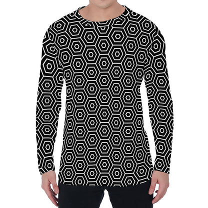 Hexagon Geometric Pattern Print Men's Long Sleeve T-Shirt