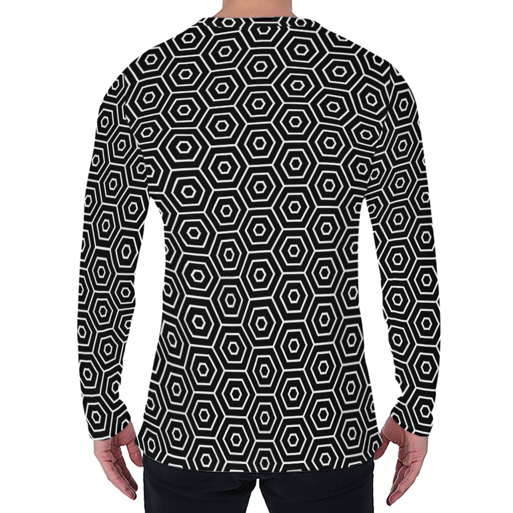 Hexagon Geometric Pattern Print Men's Long Sleeve T-Shirt