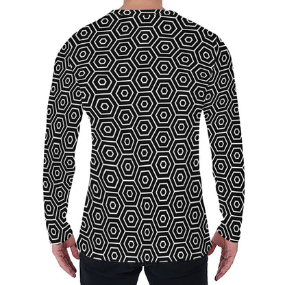 Hexagon Geometric Pattern Print Men's Long Sleeve T-Shirt