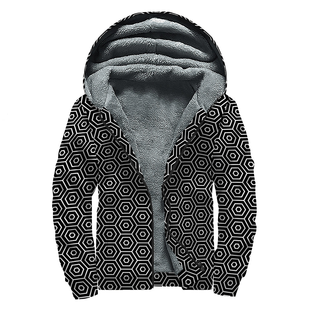Hexagon Geometric Pattern Print Sherpa Lined Zip Up Hoodie