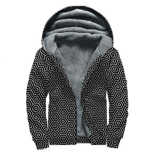 Hexagon Geometric Pattern Print Sherpa Lined Zip Up Hoodie
