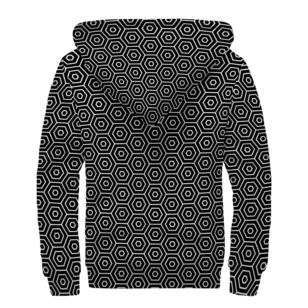 Hexagon Geometric Pattern Print Sherpa Lined Zip Up Hoodie