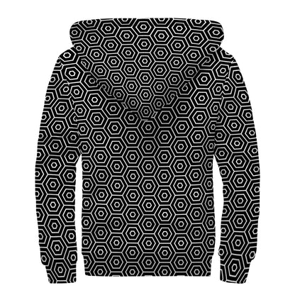 Hexagon Geometric Pattern Print Sherpa Lined Zip Up Hoodie