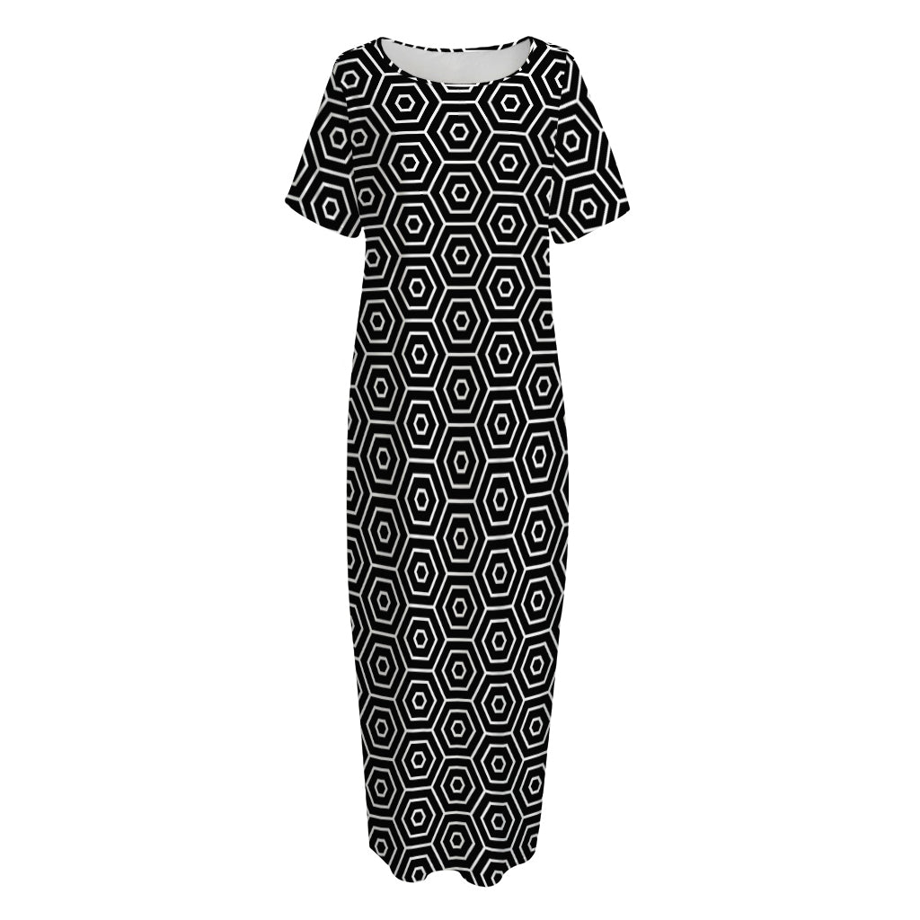 Hexagon Geometric Pattern Print Short Sleeve Long Nightdress
