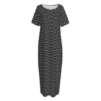 Hexagon Geometric Pattern Print Short Sleeve Long Nightdress
